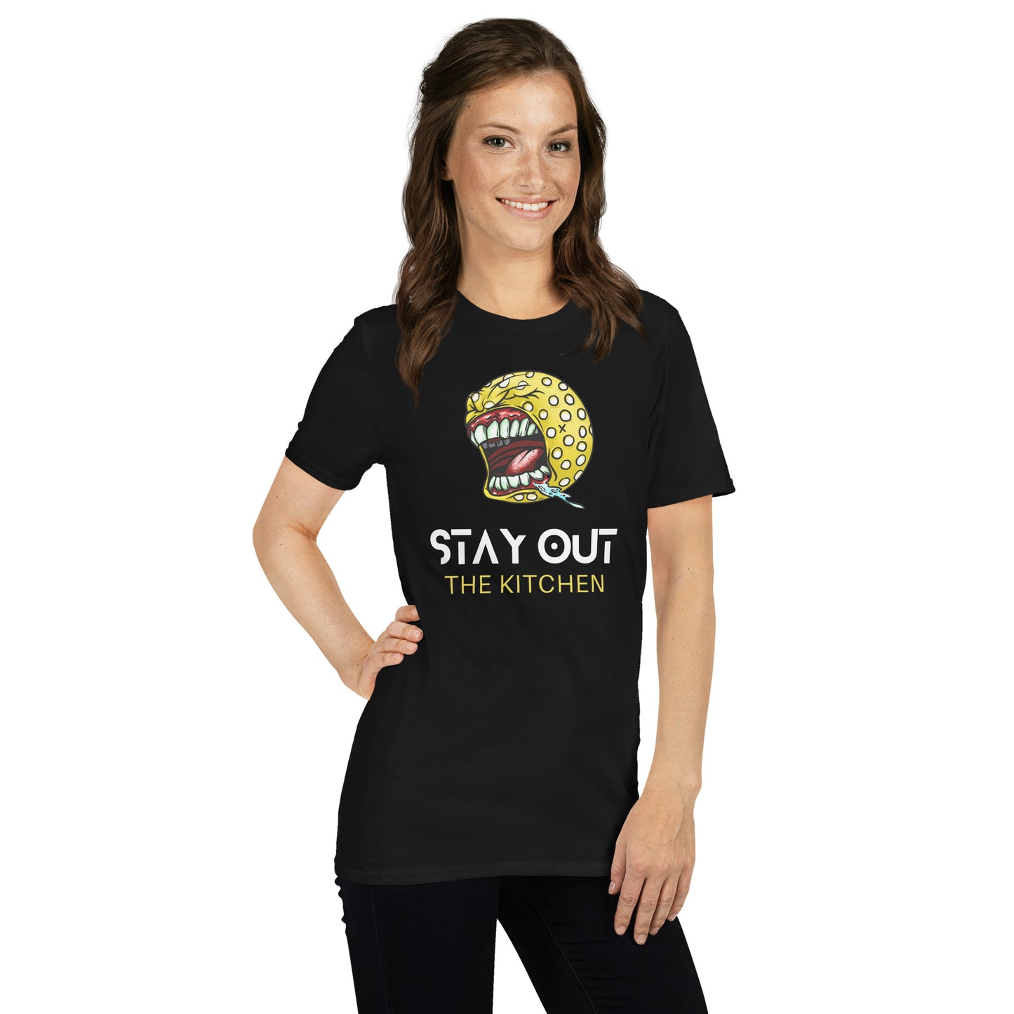 Stay Out the Kitchen| Black/Navy/Dark Heather Soft T-Shirt +logo on back