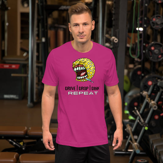 "Drive Drop Dink Repeat" - Pickleball Colorful Soft Shirt + Back Label