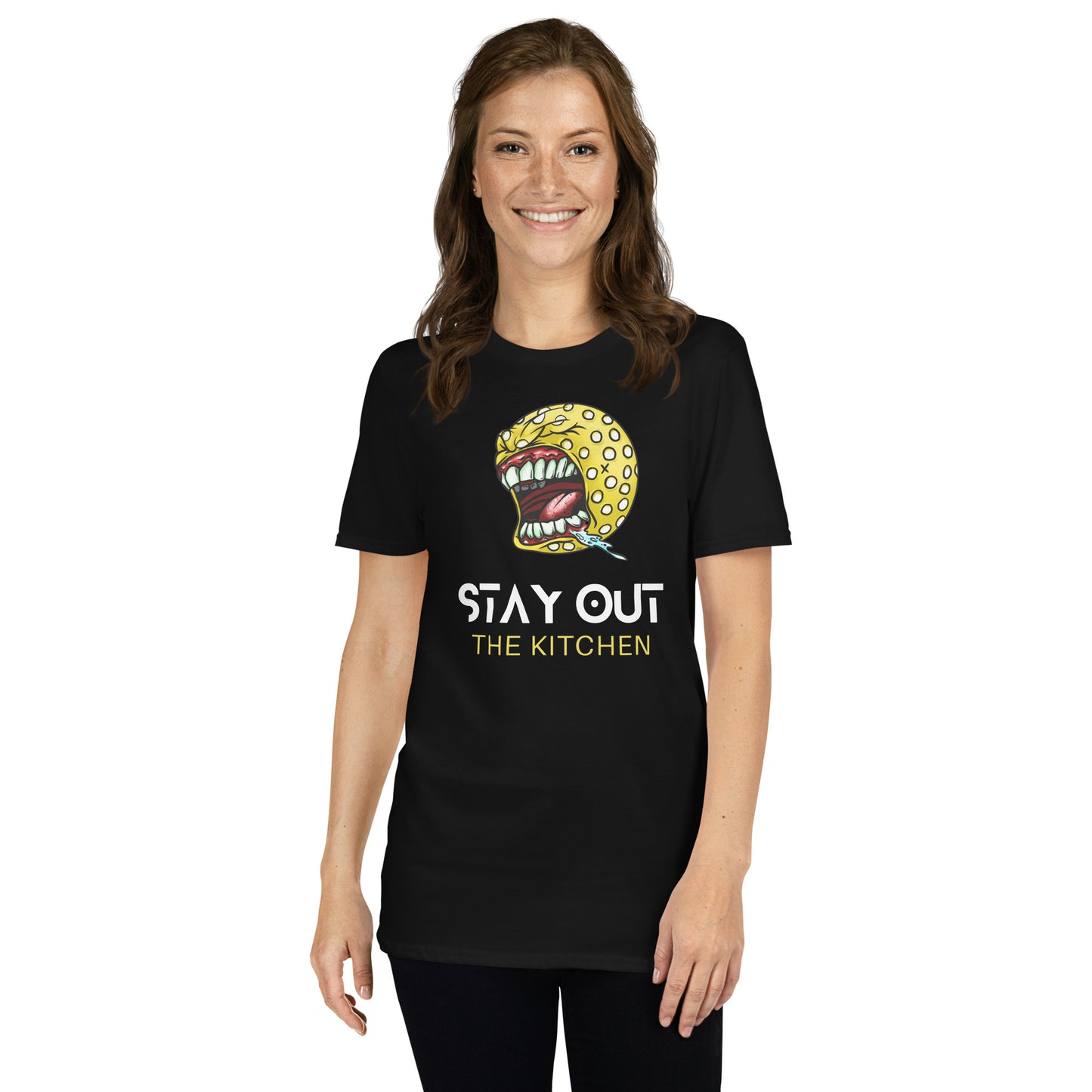Stay Out the Kitchen| Black/Navy/Dark Heather Soft T-Shirt +logo on back