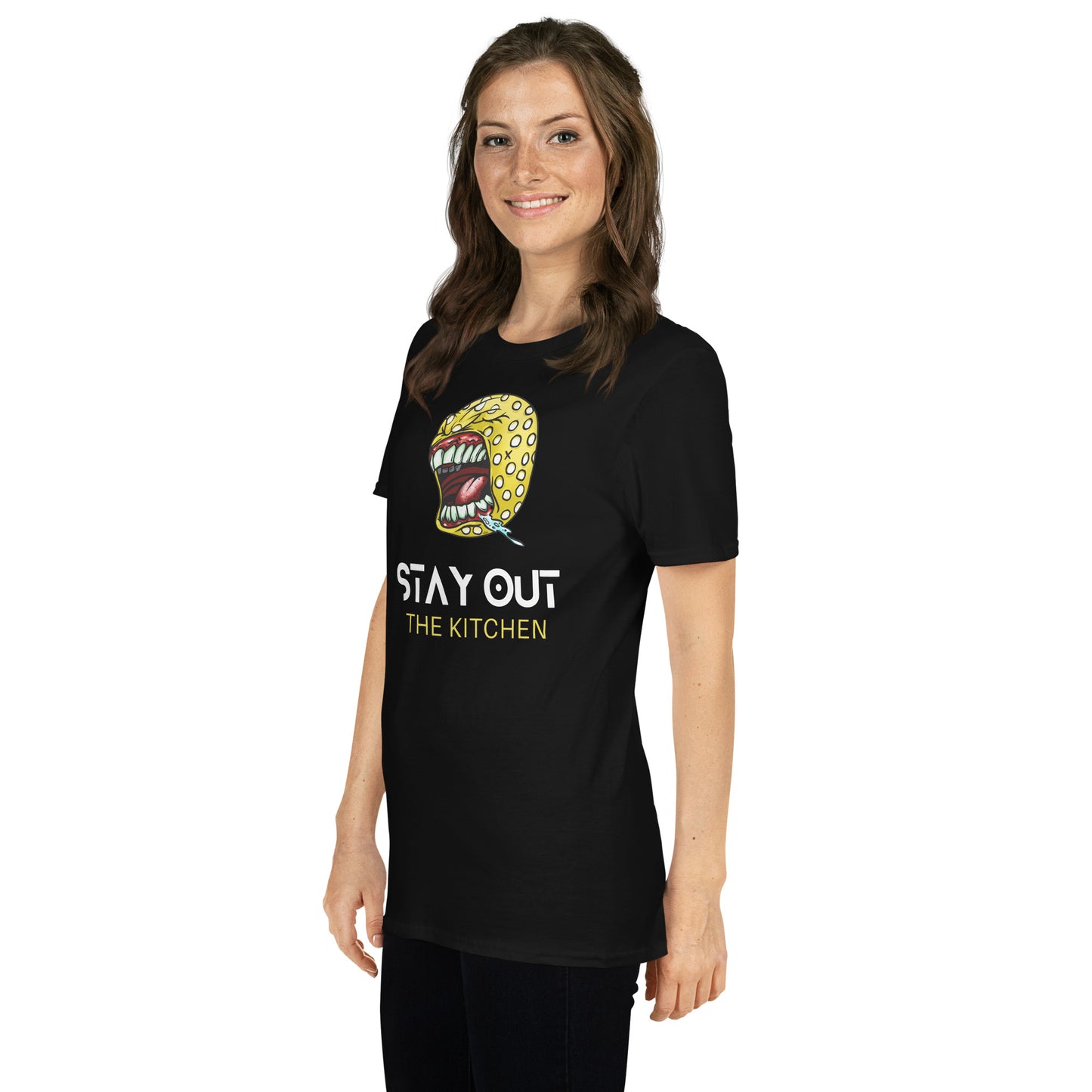 Stay Out the Kitchen| Black/Navy/Dark Heather Soft T-Shirt +logo on back