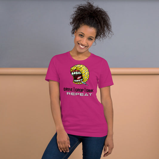 "Drive Drop Dink Repeat" - Pickleball Colorful Soft Shirt + Back Label