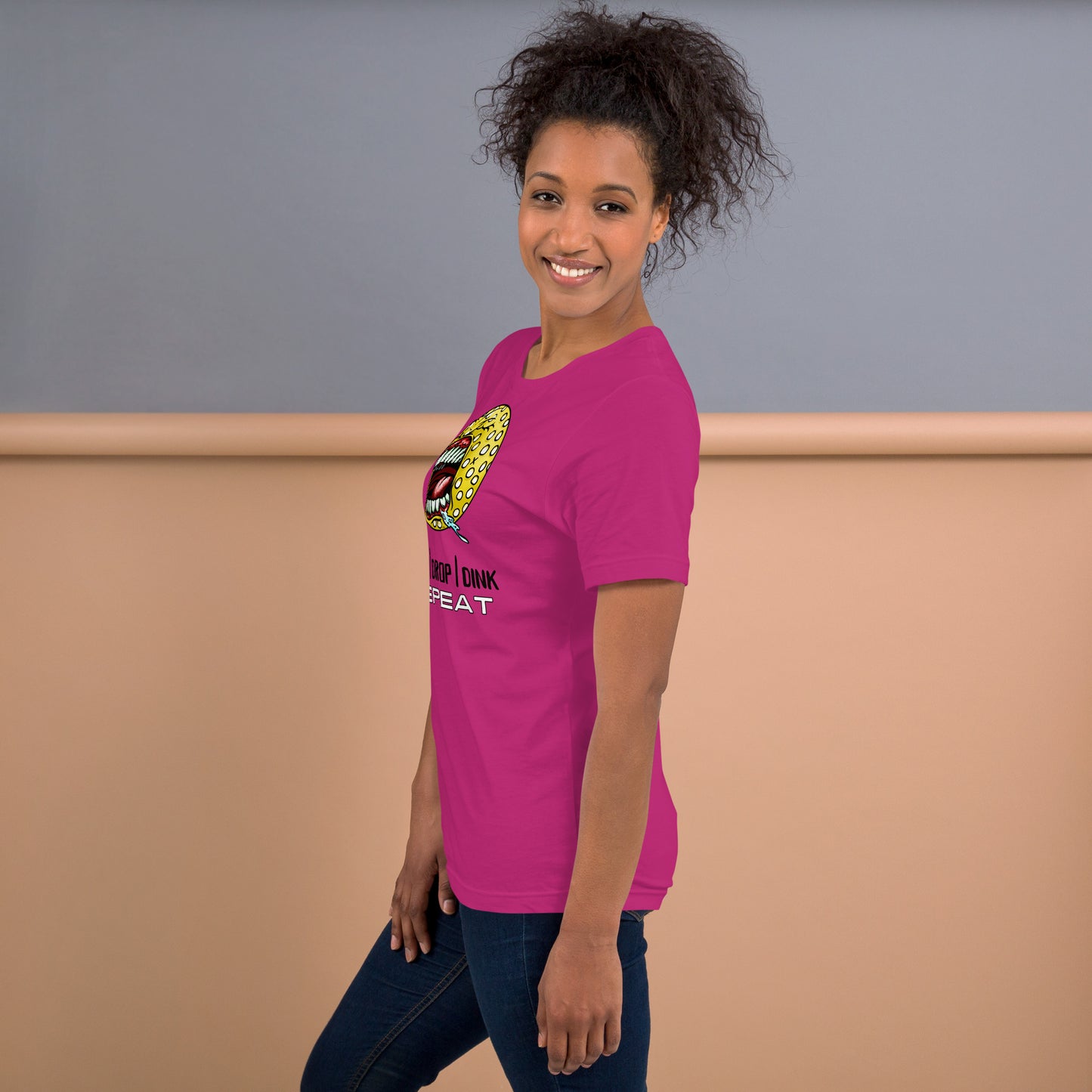"Drive Drop Dink Repeat" - Pickleball Colorful Soft Shirt + Back Label