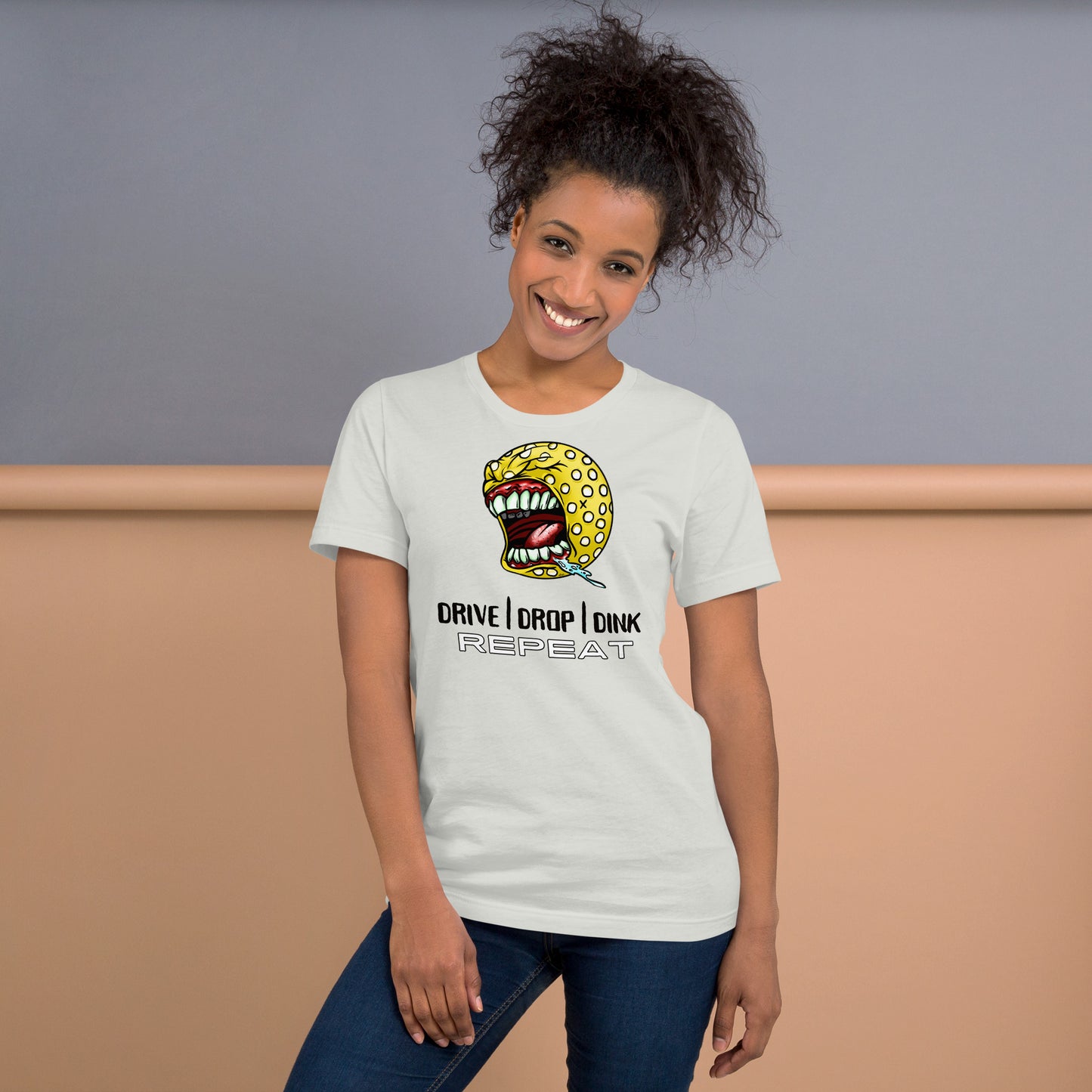 "Drive Drop Dink Repeat" - Pickleball Colorful Soft Shirt + Back Label