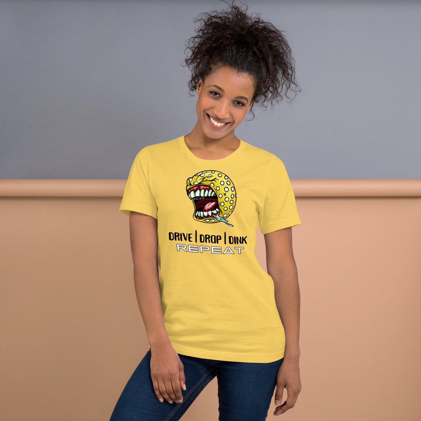 "Drive Drop Dink Repeat" - Pickleball Colorful Soft Shirt + Back Label